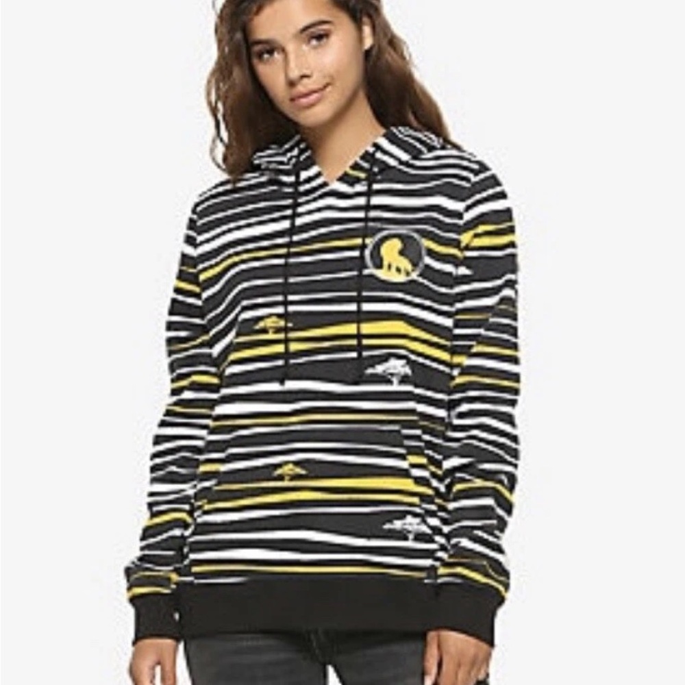 NWT Lion King Disney Hot Topic Striped Black, Gold & White Hoodie With Logo.‎ XL